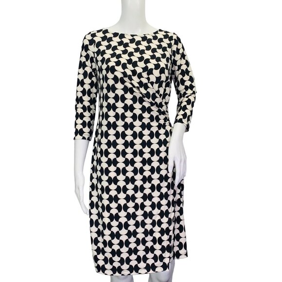 Talbots Womens Faux Wrap Jersey Sheath Dress Stretch Black White Petite Size S - Picture 2 of 12